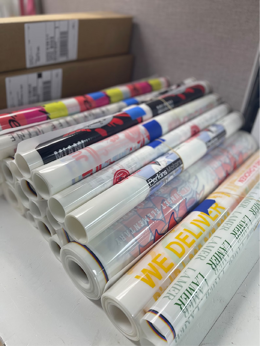 rolls of transfers ready to be pressed on fabric