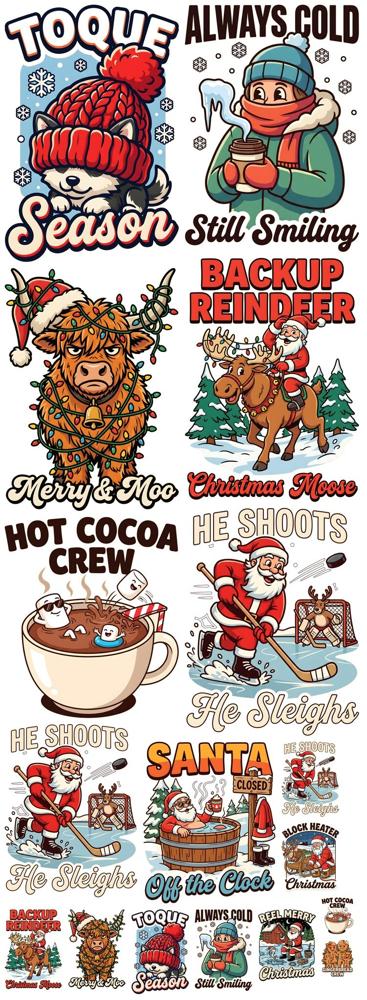 Full layout of Christmas Mixed Gang Sheet 1 of 2, 22 x 60 in