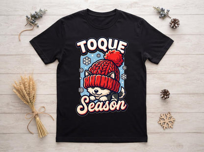 Toque Season DTF transfer pressed on a black t-shirt