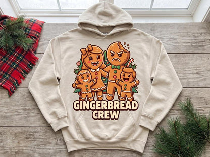 Gingerbread Crew DTF transfer pressed on a hoodie